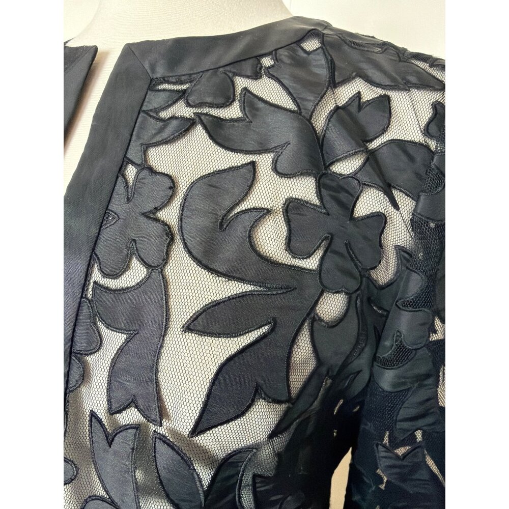 Talbots Collection Petite Black Sheer Lace Open Front Topper Size 12 P - Picture 5 of 16